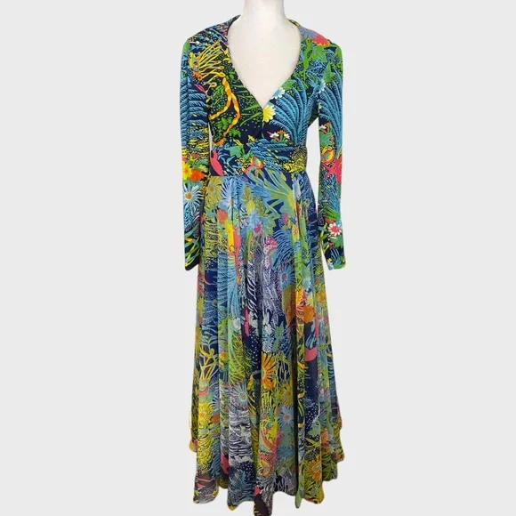 Vintage Don Luis De Espana Multicolor Funky Floral Print Flowy Maxi Dress S/M - Picture 1 of 12